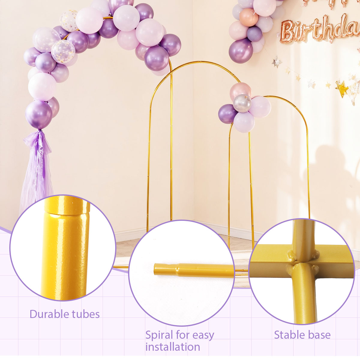 3パック ゴールデンメタルアーチキット、調節可能＆ポータブル - Wedding Balloon Arch のレビューと価格